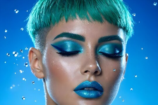donna rilassata con make-up colorato fluo alla moda vivace