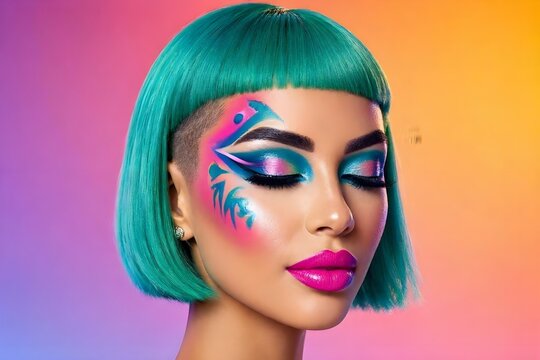donna con make-up colorato fluo alla moda vivace