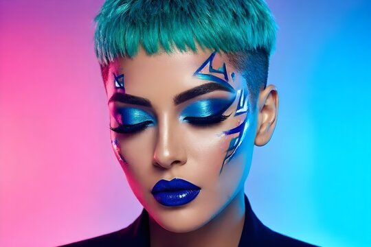 donna con make-up colorato fluo alla moda vivace