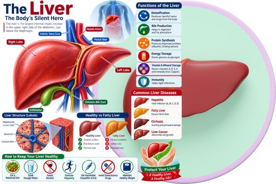 Human Liver Anatomy and Functions Educational Infographic Poster