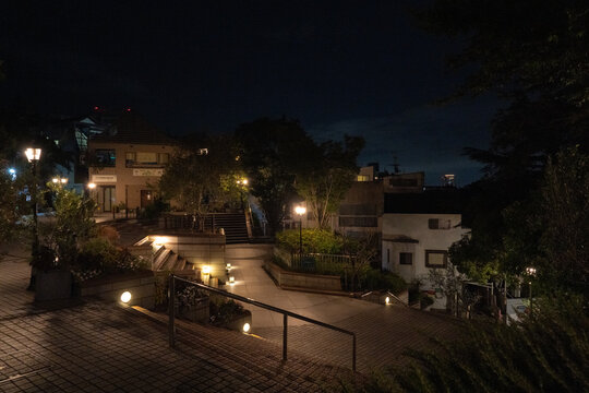 Quiet hillside neighborhood in Kobe Kitano at night