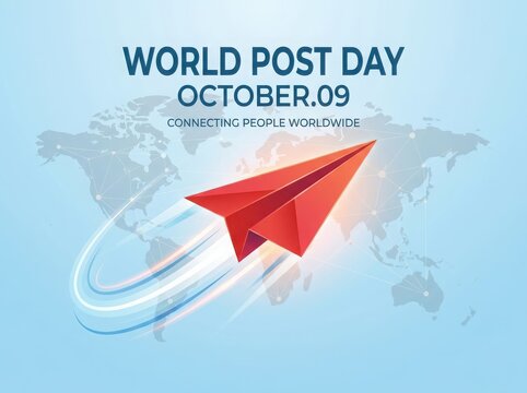 World Post Day Paper Airplane Flying Over World Map Illustration. World Postcard Day Connecting People Illustration