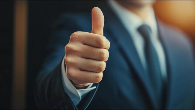 Confidence and positivity expressed through a hand gesture. A thumbs up symbolizes approval and encouragement in professional and personal settings.