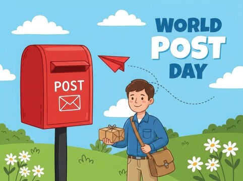Delivery Person Delivering Package to Postbox, World Post Day 2026