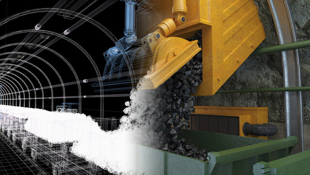 Coal Mine Loading Facility Filling Railway Wagons with Raw Coal