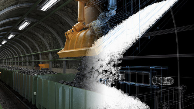 Coal Mine Loading Facility Filling Railway Wagons with Raw Coal