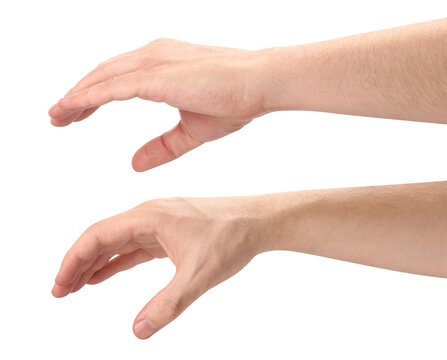 Set of male hands in grabbing gesture, isolated on transparent cutout background