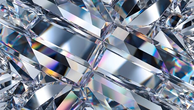 Abstract close up background of sparkling diamond facets with light refractions and shiny geometric crystal texture