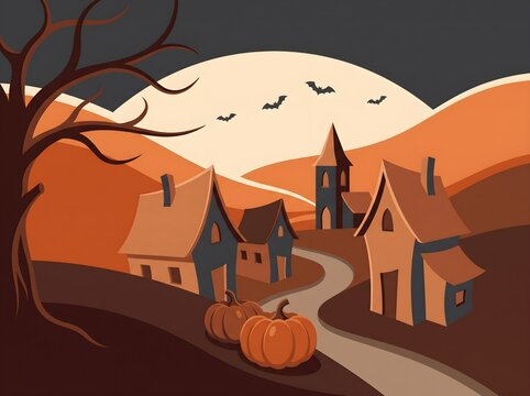 halloween background with pumpkin and house