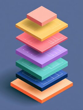 Isometric 3D Layered Color Palette Block Architectural Floor Plan Stack Tech Business Concept Infographic Visualization Multi Colored Abstract Geometry Layout Modern Software System Design Background