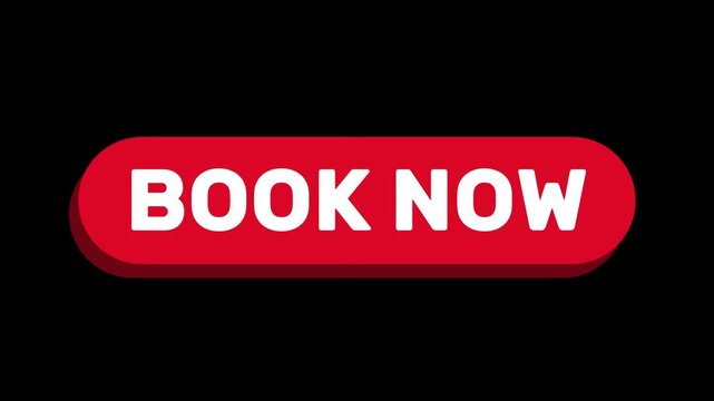 Book now button icon sign animation on transparent background.