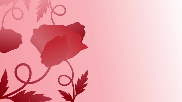 Red floral poppy elements on soft pink gradient backdrop