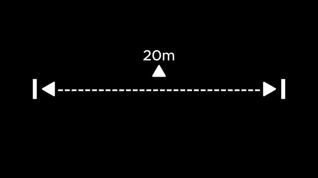 A dotted line representing a 20 meter measurement for design and layout purposes. 20 meter dimension dotted line for measurement.