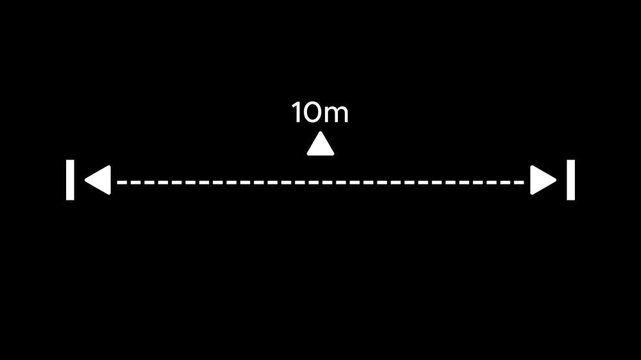 A dotted line representing a 10 meter measurement for design and layout purposes. 10 meter dimension dotted line for measurement.