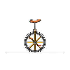 Unicycle shown as a simple continuous line vector illustration on a plain white backdrop. © N