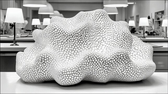 Illuminated Abstract Organic Sculpture with Repeating Dot Pattern