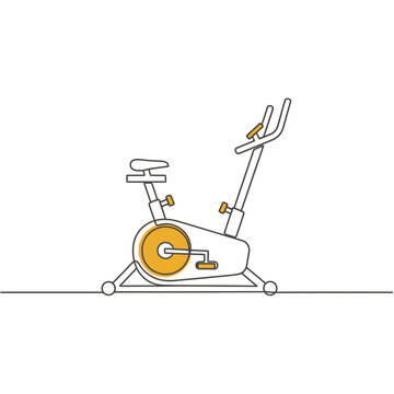 Exercise bike line art vector graphic depicting an indoor cycling fitness machine for cardio workouts and healthy lifestyle.