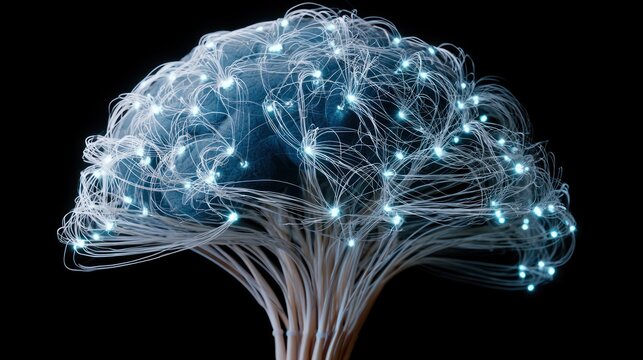 Abstract neural network with glowing blue connections on black background
