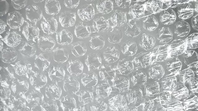 Close up of bubble wrap protective packaging material, packing fragile items, dishes and household goods for delivery.