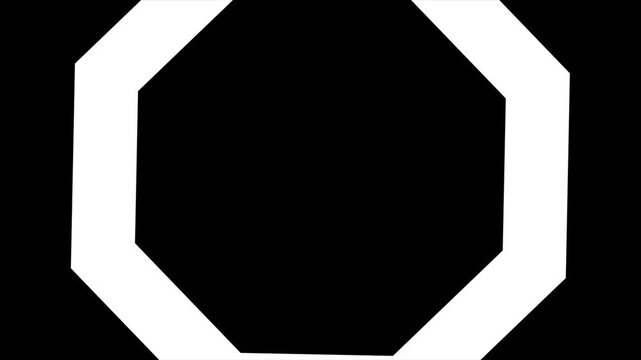 Simple Octagon zoom transition with alpha channel, geometric wipe animation,  black and white octagonal shape, chroma key black screen