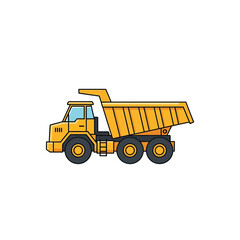 Large mining dump truck vector icon showing a heavy industrial vehicle with multi-axle wheels for heavy earthworks. © N