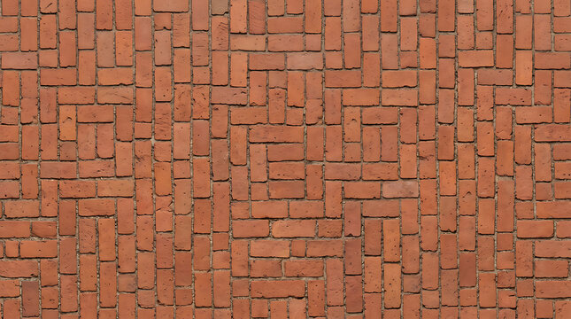 Close-up view of a uniformly patterned red brick wall showcasing mortar joints and rectangular bricks for architectural and