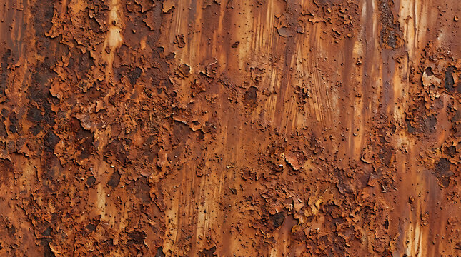 Close-up of weathered rusted metal surface showing peeling paint and textured corrosion details