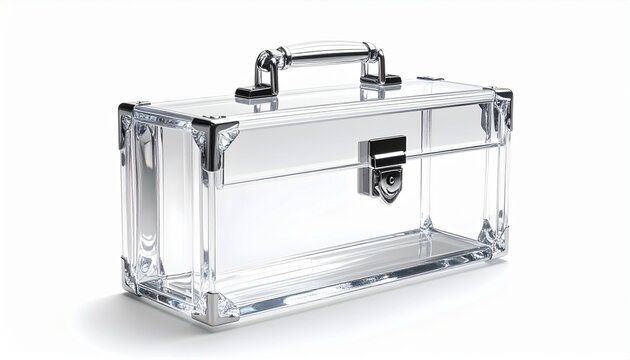 Transparent glass tool box case with chrome latch business open governance symbol