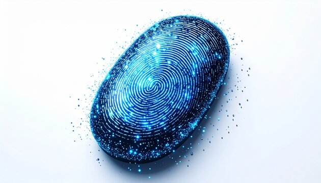 Digital thumbprint identity authorization technology on white backdrop high tech security