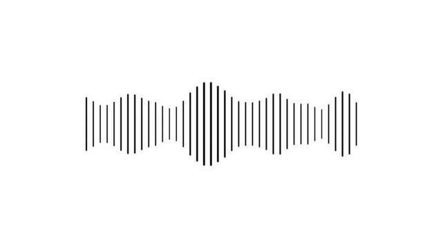 Dynamic audio waveform animation: minimalist black sound frequency visualization on white background