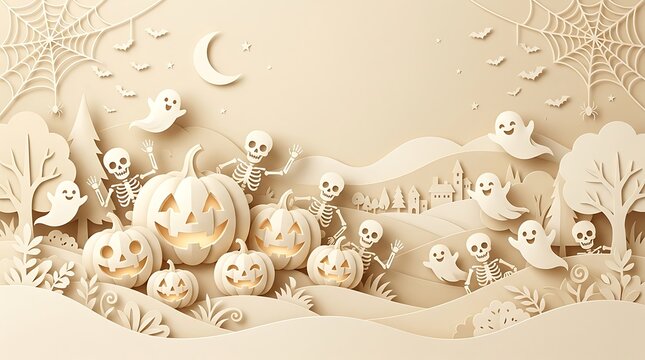 A whimsical and enchanting halloween backdrop featuring a ghostly town with charming details perfect for creating spooky and delightful photographic memories this autumn season