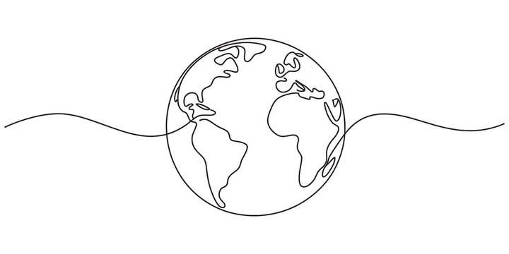 Continuous line drawing of planet earth globe