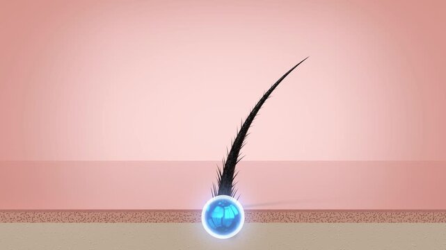 Damaged Hair Strand Repair with Cosmetics Serum Shampoo Round Drop - 3d 4k Animation (3840 x 2160 px)