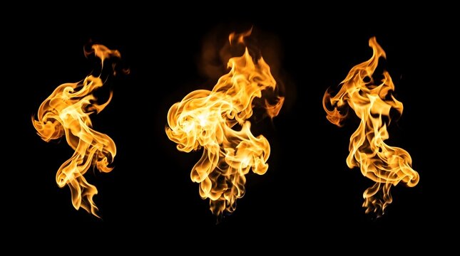 Vibrant orange flames isolated on black background for design