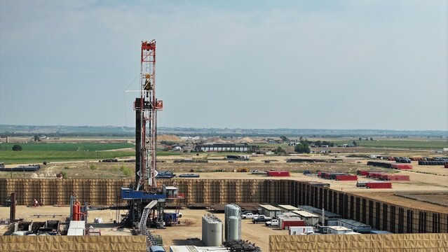 Wide Landscape of an Oil Well Site in Platteville tower room for copy. 