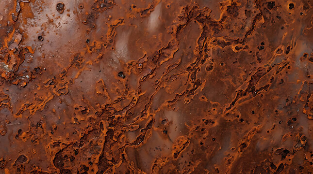 Close-up of rusted metal surface revealing textured patterns and varied reddish-brown hues emphasizing corrosion details