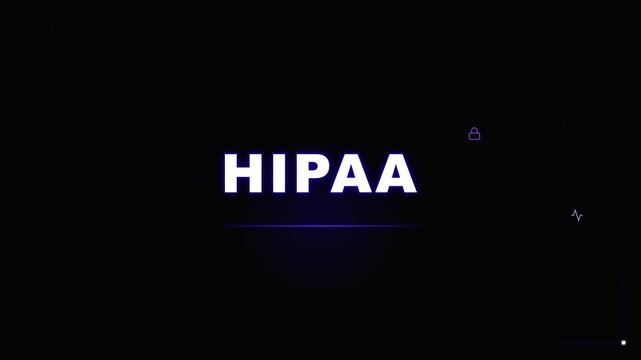 hipaa text glowing in a dark digital space with security and medical icons illustrating healthcare data security and compliance