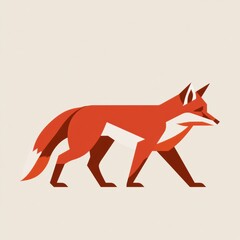 Naklejka premium A fox is depicted walking in a flat style, using simple shapes and a russet color palette that highlights its form.