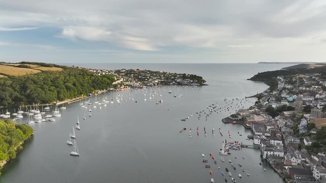 Fowey and Polruan from a drone, River Fowey, Cornwall, England