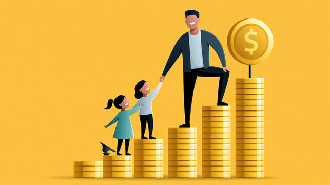 Faceless family celebrating financial good news together, financial relief, positive news, family celebration, monetary compensation concept, with copy space