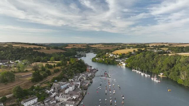 Fowey from a drone, River Fowey, Cornwall, England