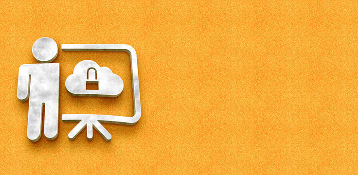 Corporate seminar and data protection seminar concept icon with a presenter and cloud lock
