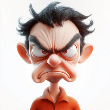 Angry Man With Furious Expression 3D Cartoon Character