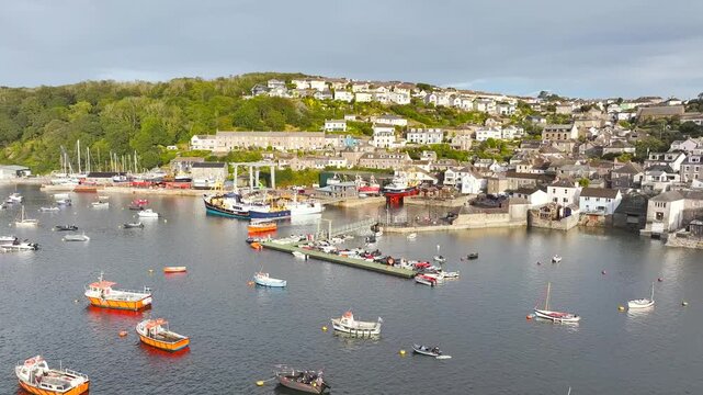 Polruan over River Fowey from a drone, Cornwall, England