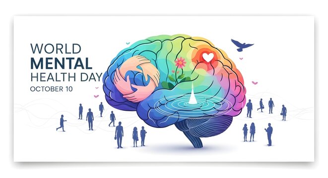 Colorful brain illustration representing world mental health day and human connection