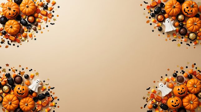 A delightful and spooky halloween background featuring pumpkins ghosts and other festive elements perfect for creating a chilling atmosphere for your celebrations and designs