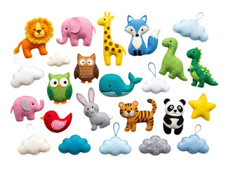 Obraz premium Felt animal nursery decor set with clouds and star shapes.