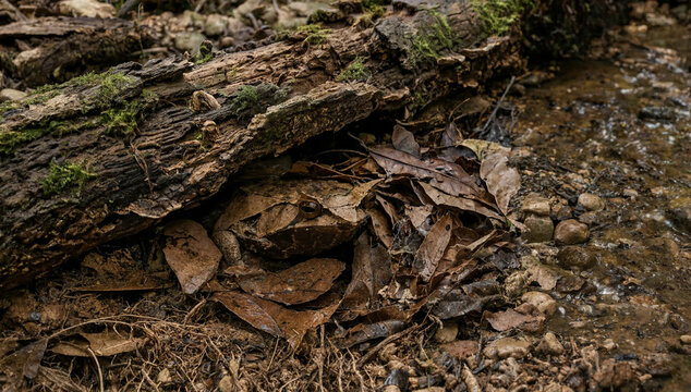 Malayan Horned Frog (Megophrys nasuta) in Its Natural Southeast Asian Forest Habitat