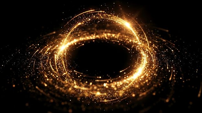 Abstract golden light circle with particles