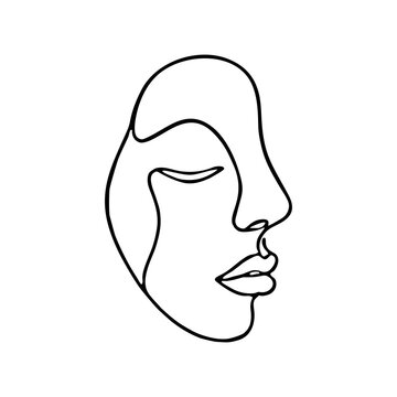 Abstract one line drawing of a female face in minimalist style continuous art profile contour graphic design single line abstract minimalist continuous portrait contemporary elegance